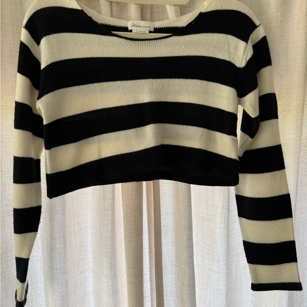 Lovers + Friends Monochrome Striped  Cropped Sweater